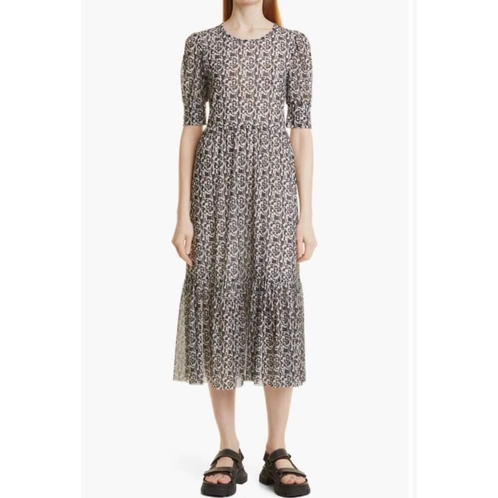 Baum Und Pferdgarten M 8 Jocelyn Midi Maxi Dress Stretch Sheer Mesh Puff Sleeves